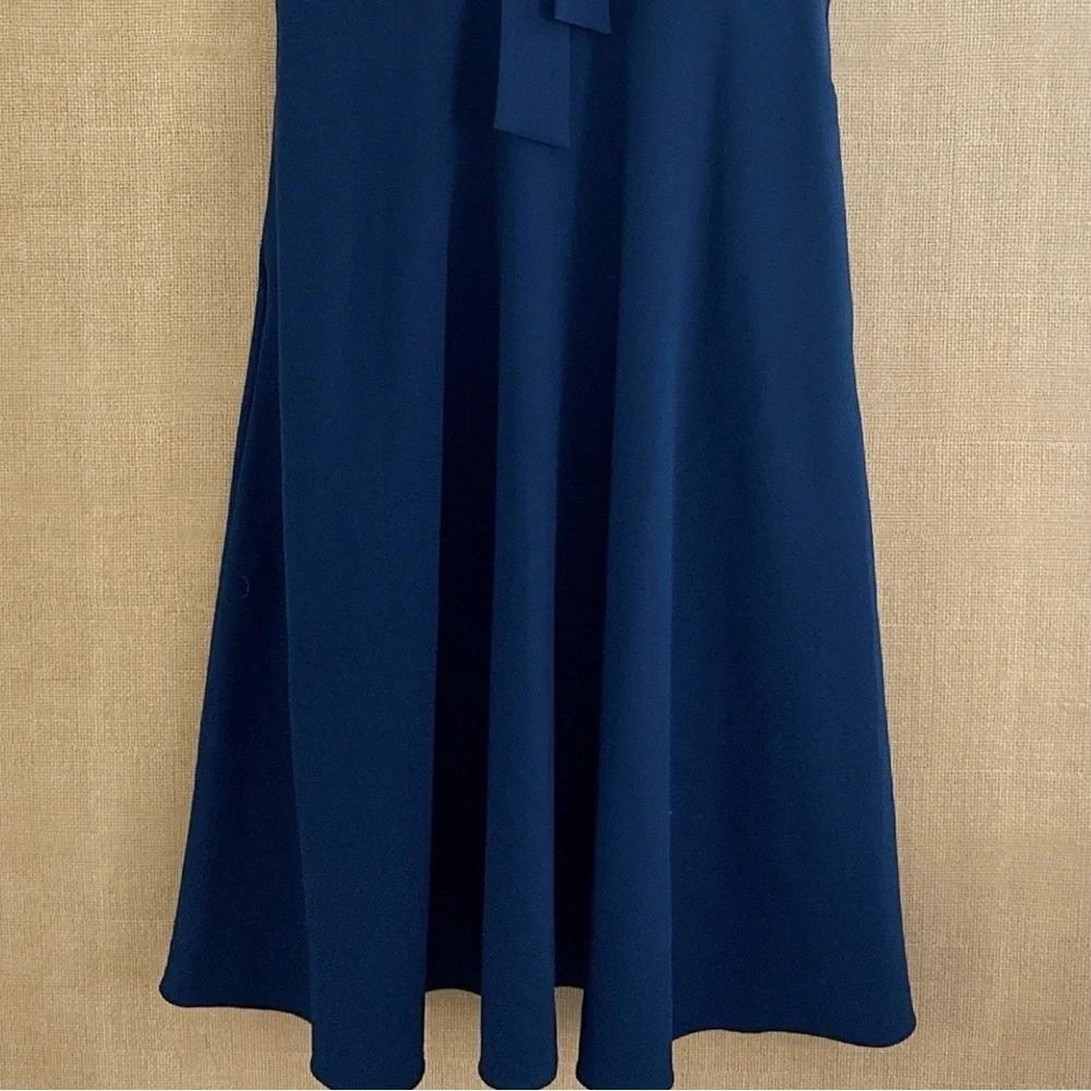 Black Halo Carolina Dress 14 Blue Career Sleeveless Modern Tie Neck Midi Length - Picture 5 of 16